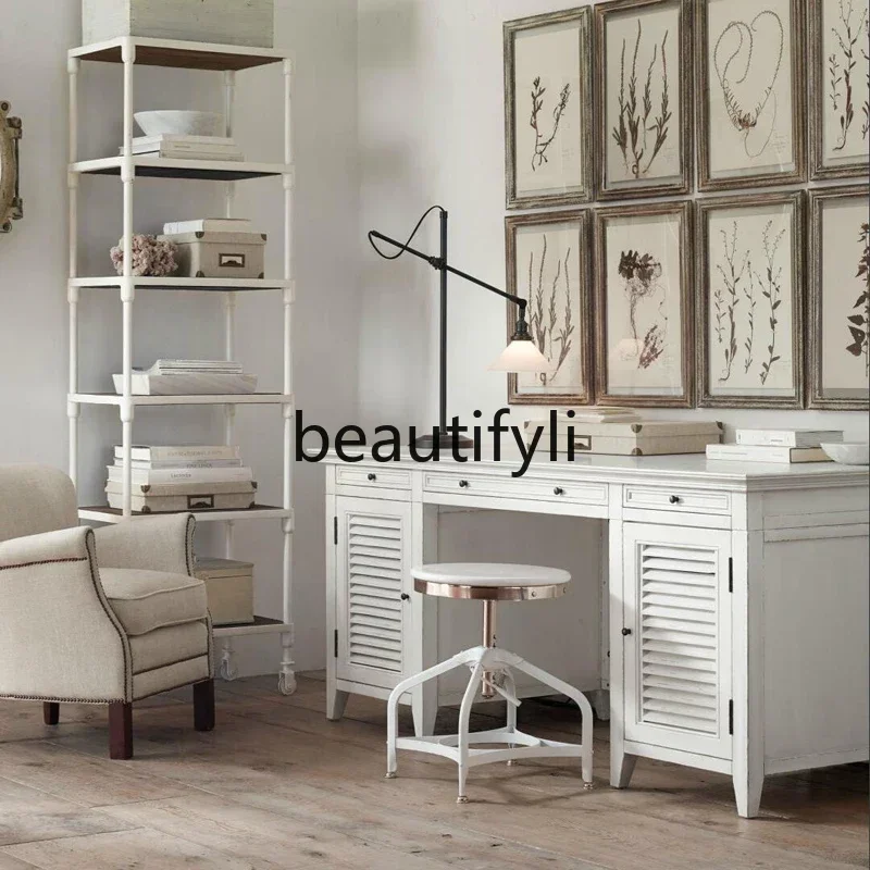 Q181 American Country Solid Wood Desk Computer Desk Student Study Table Household Desk Oak French Retro