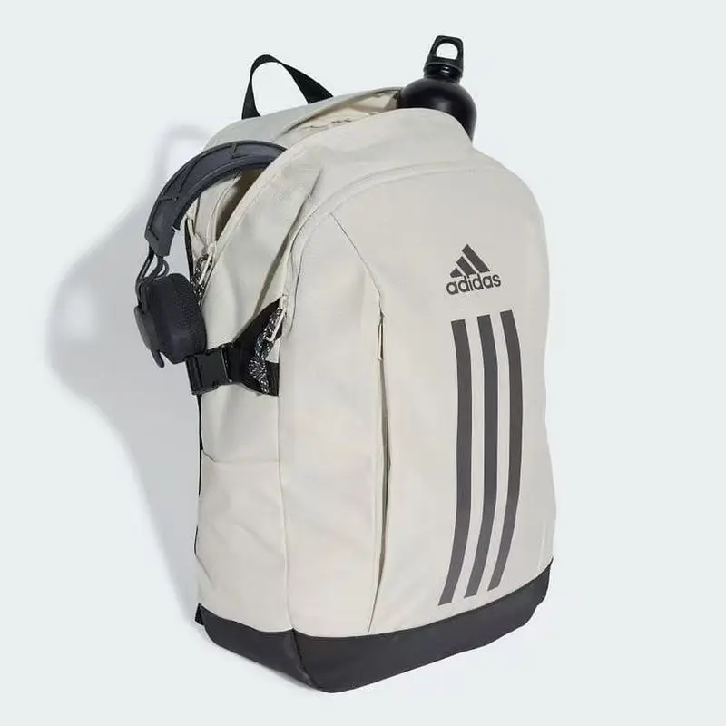 Adidas Power Vii Backpack Unisex Couple Style Classic Striped Zipper Closure Recycled Polyester Fiber Alum Brown with Black Ix3178