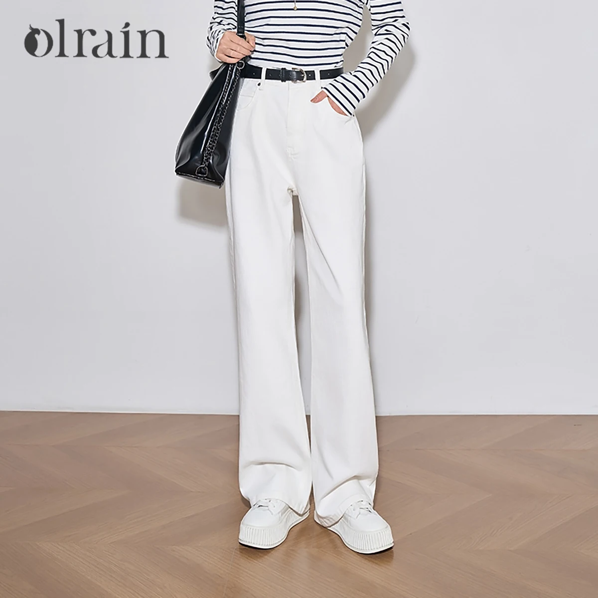 

OLrain Cotton Jeans for Women 2025 Spring Solid Casual Wide-leg Pants Washed Straight Full-length Ladies Trousers WO24XA91338