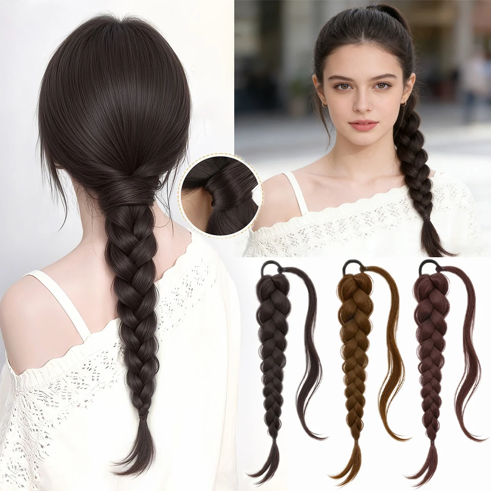 

Синтетическая коса-шиньон для женщин, на резинке, в стиле ленивого плетения, длинная, низкая коса, накладной хвост для женщин