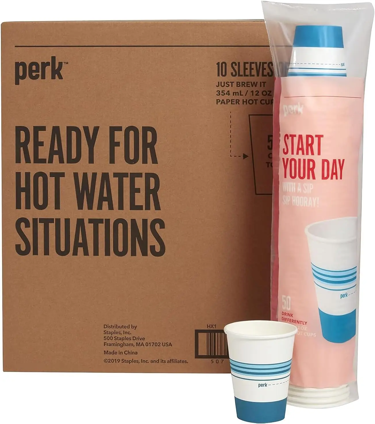 

12 Oz Paper Hot Cups, 500 Count Bulk Disposable Coffee Cups for Hot Beverages, White/Blue