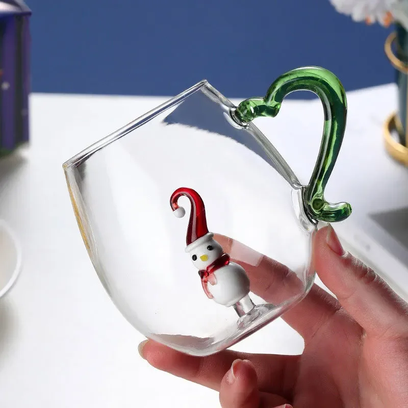 Creative Christmas Glass handle Cup Snowman Christmas Tree Animal Glass Cup Suitable for Home Office Restaurant