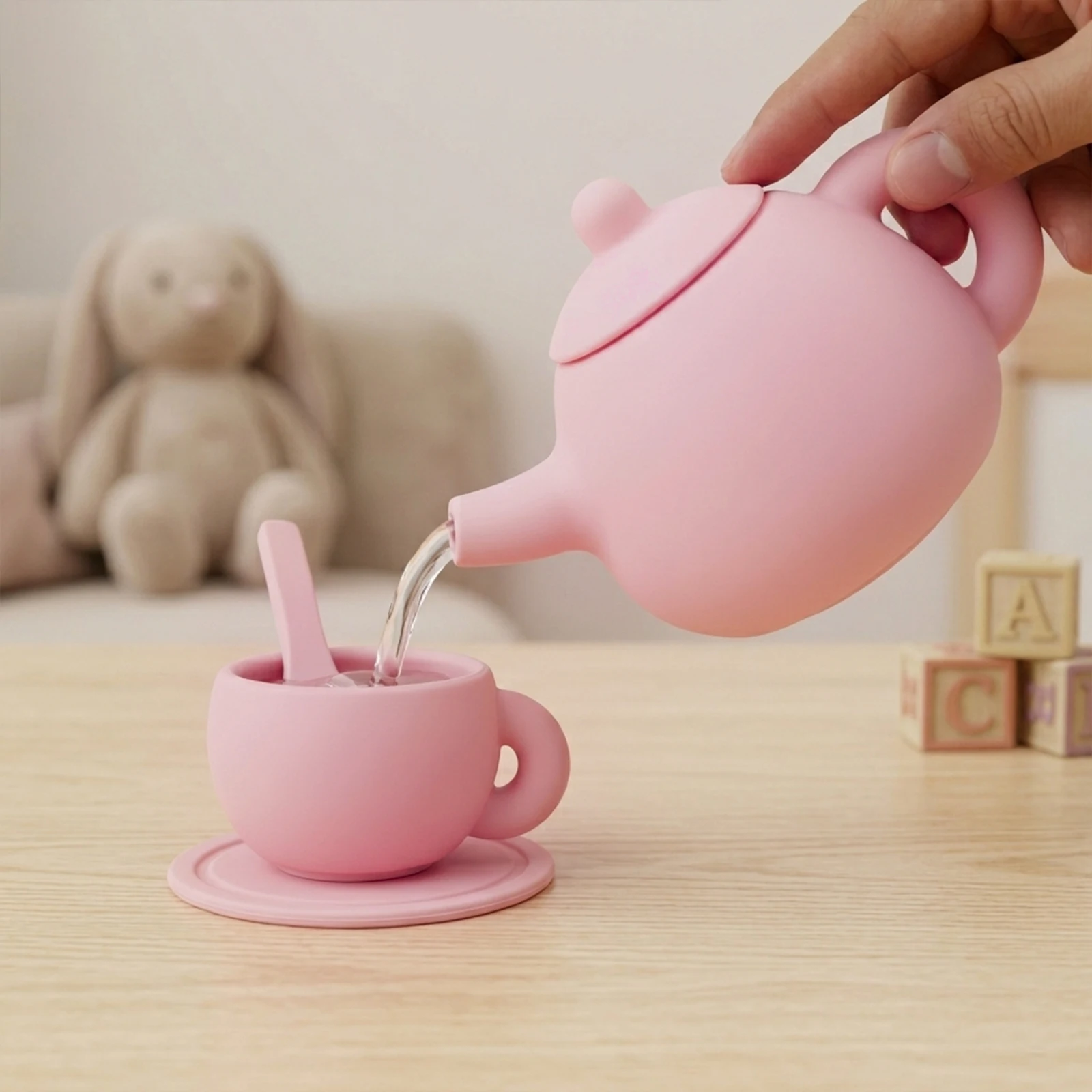 Set da Tè in Silicone per Bambini, Set per Feste del Tè per Bambine, Giocattoli da Cucina per Giochi di Ruolo, Regali di Compleanno per Bambine
