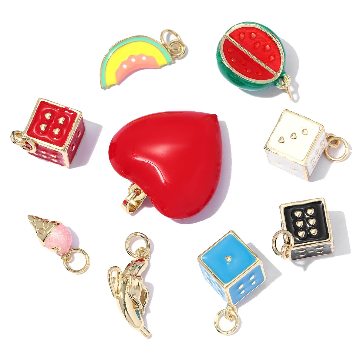 3pcs/Lot Enamel Ice Cream Cone Heart Copper DIY Earring Charms Women Melon Dice Watermelon Pendants Necklace Making Jewelry