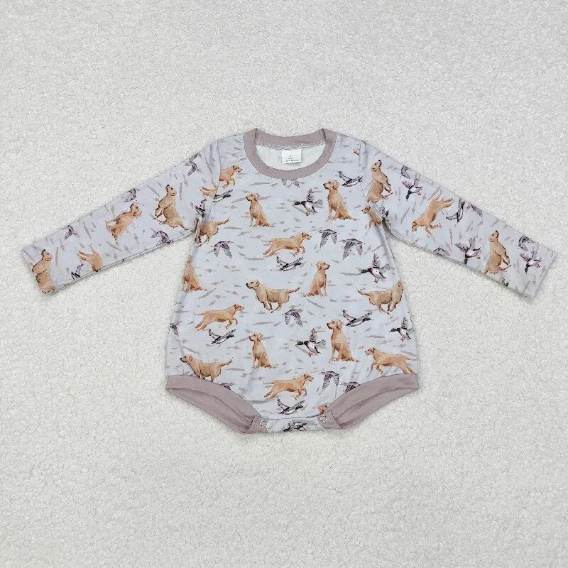 8.19y Baby Boys Hunting Romper Duck Puppy Long Sleeve Onesie Wholesale Boutique Hot Selling Cute Baby Outfit for Little Hunters