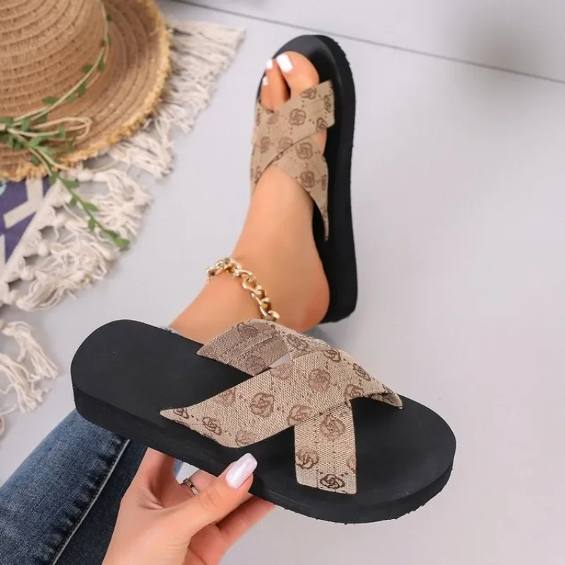 Women\'s Fashion Sandals, Cross Strap Thick Sole Platform Casual Sandals, Ankle Strap Buckle Summer Sports Sandals 2024