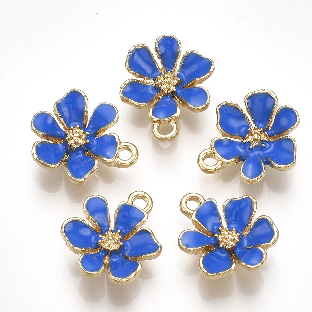 5pcs Light Green Enamel Flower Charm Alloy Drop Oil Pendants For DIY Jewelry Making Earrings Keychain Accessories