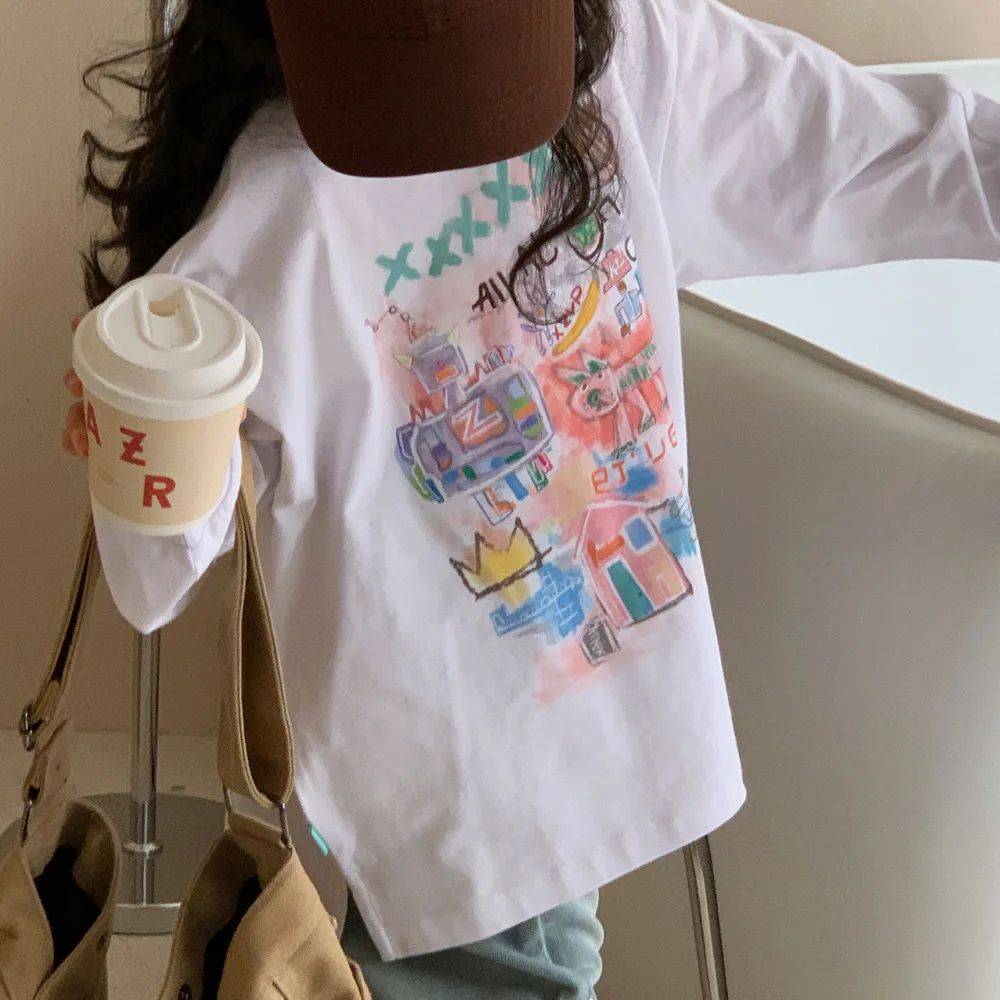 

Baby Girl Top Girls Long Sleeve T-shirt 2024 Autumn New Spring and Autumn Children Cartoon Loose Casual Round Neck Pullover Top