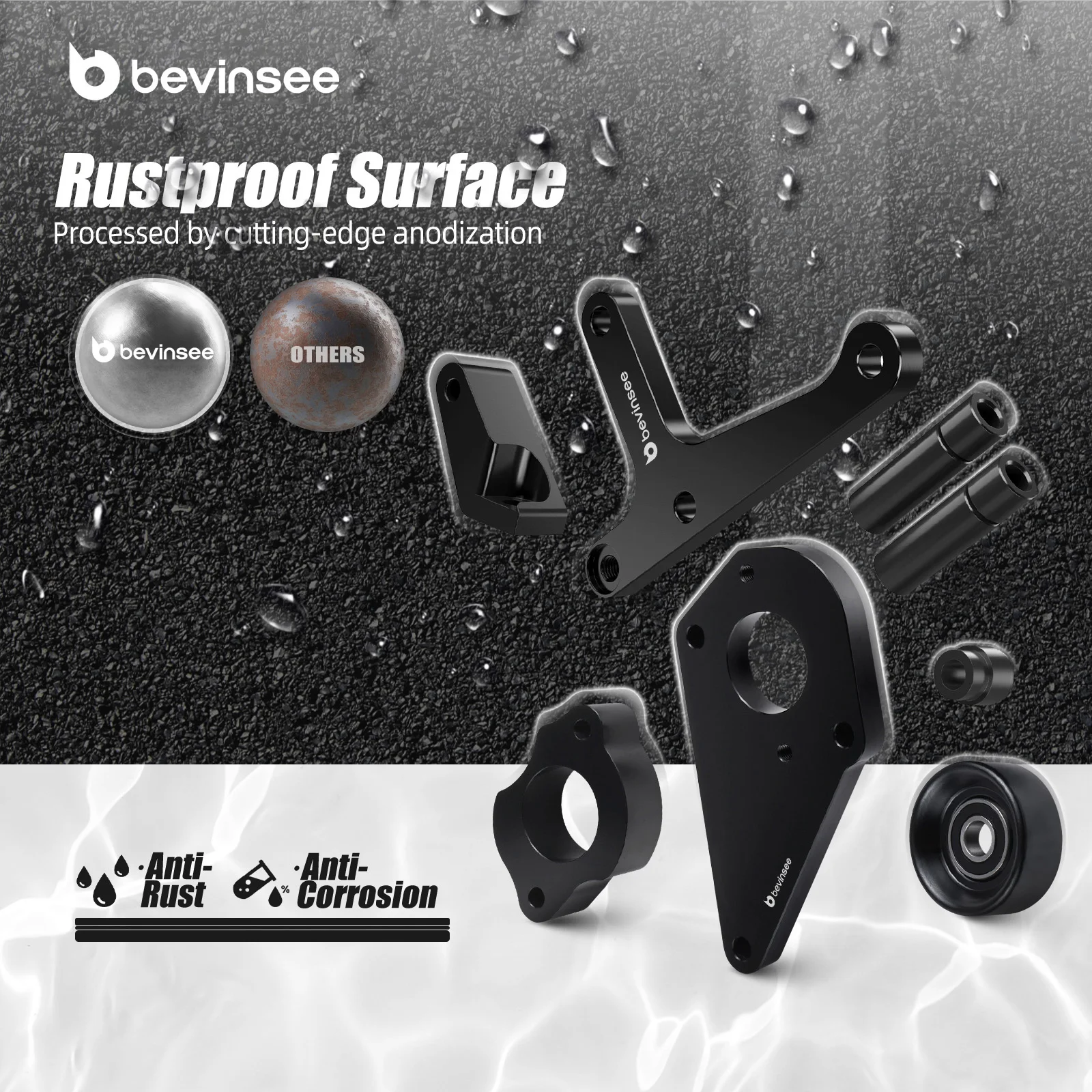 BEVINSEE Billet Aluminum Low Mount Alternator and Power Steering Pump Bracket Kit For LS Truck