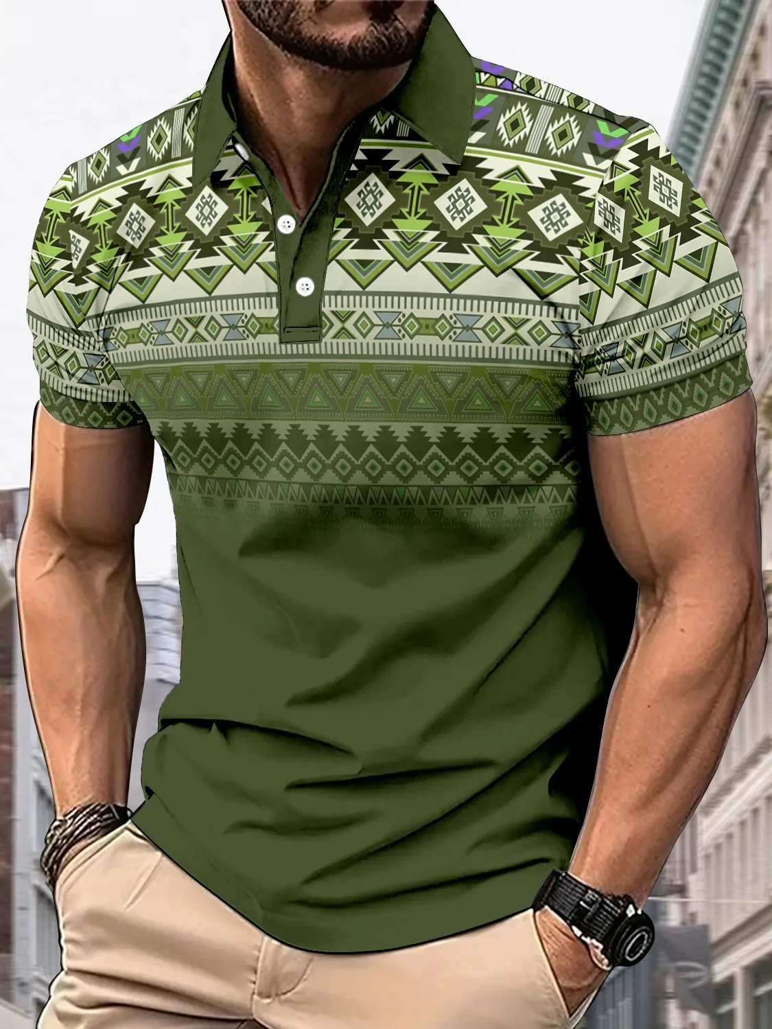 Summer men's fashionable short sleeved polo print casual outdoor sports polo suggested machine wash