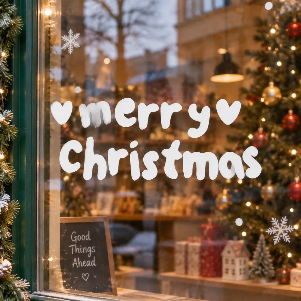 Cute English Letter Merry Christmas Letter Sticker DIY Personalized Window Sticker Plastic Mirror Sticker New Year