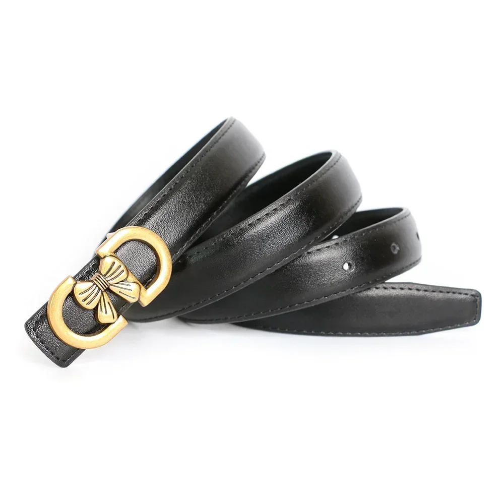 

Narrow Luxury Designer Brand Vintage Belt High Quality Women Genuine Real Leather Dress Strap for Jeans Waistband 2.3cm Pink