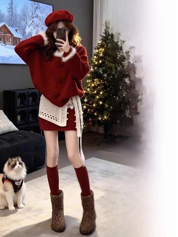 

plus Size Lazy Sle Soft Casual Loose Sweater High Waist Skirt Trendy Set Women's Faion Spring New Arrival Comfortable