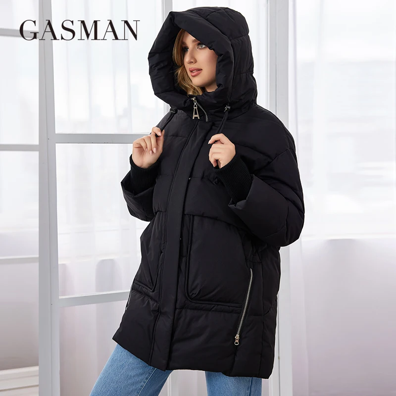 GASMAN 2023 Brand High Quality Solid Women's Jacket Black Fashion Warm Coats Women Winter Down Jackets Hooded Parkas 83271