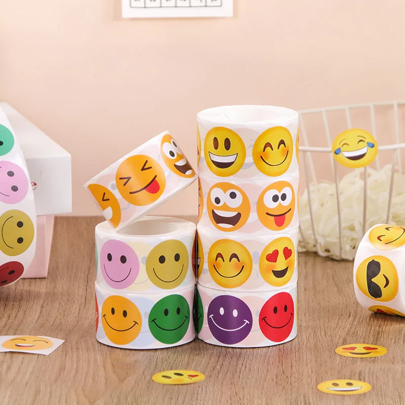 Contain Random Items, Colorful Emoji Die-Cut Sticker Roll, Cute Smiley Face Decorative Stickers for Journal Scrapbook