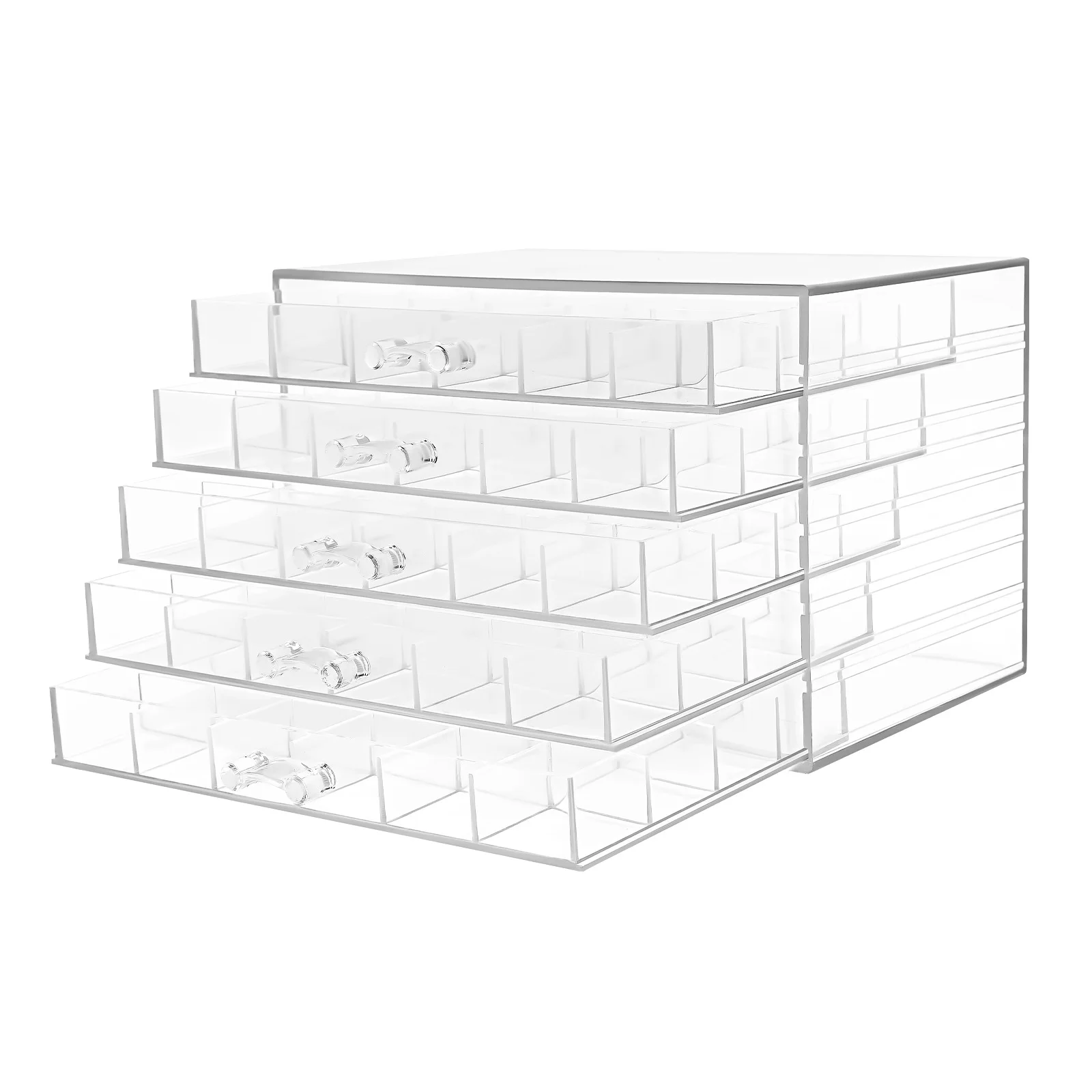 大型5段120引き出しネイル用品オーガナイザー、ポリッシュ、グリッターパウダー、宝石、スパンコール、チップ用の透明アクリル収納ボックス