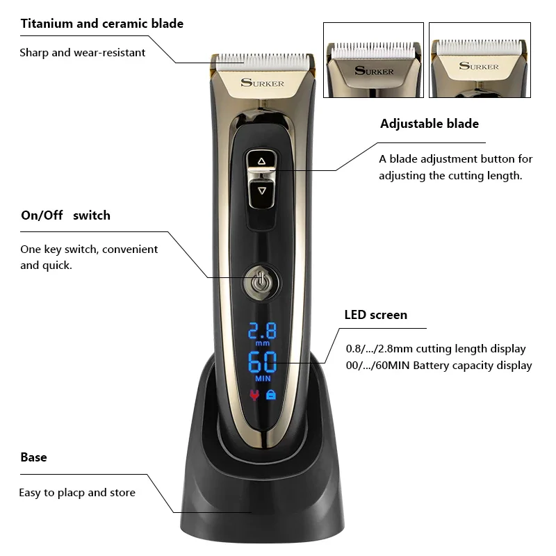 Professional Barber Electric Hair Trimmer LED display Men Clipper Titanium Ceramic Blade Hair Cutting Machine Hair cutter