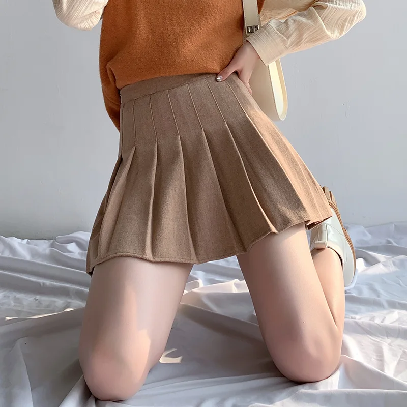 Pleated Skirt for Women Spring Autumn Woolen Short High Waist Slimming A-line Autumn Winter