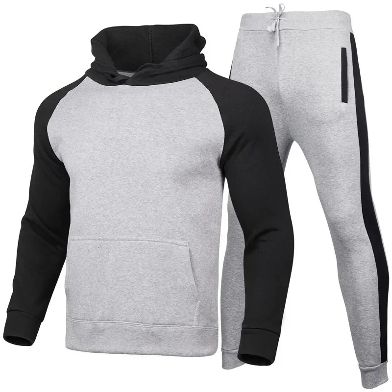 

2025 Autumn New Men's Casual Sportswear Set - Color-matched, Outdoor Fashion Hooded Sweatshirt + Pants Two-Piece Set