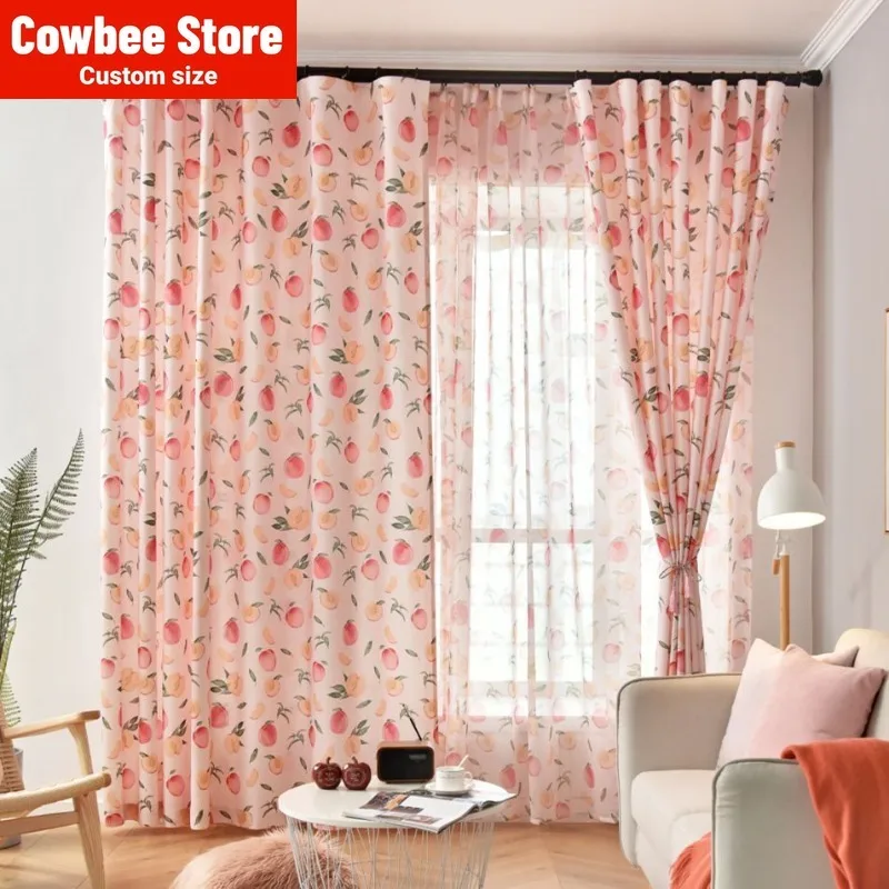 

Scandinavian Style Lemon Fruit Curtains for Living Dining Room Bedroom Small Fresh Pink Plants Netflix Semi-Blackout Study