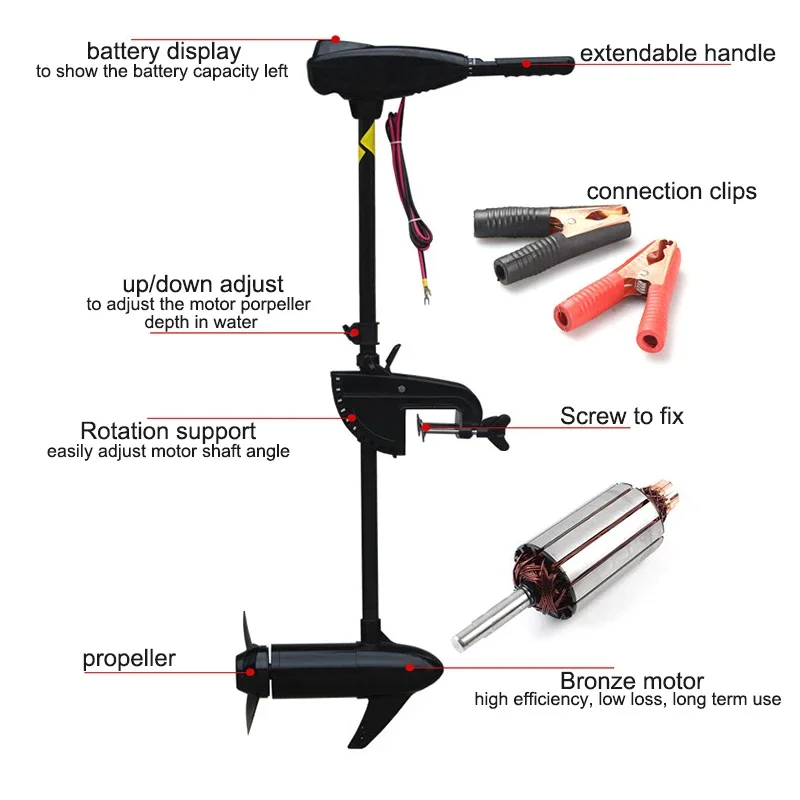 

40lbs 408W 12V JIANLONG Brand Inflatable Boat DC Electric Motor Propeller No Battery Extendable Handle Forward Revers Control