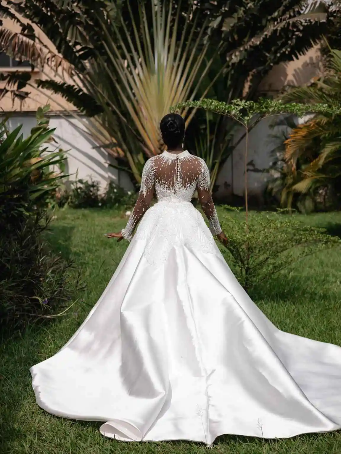 Luxe Lovertjes Zeemeermin Bruidsjurken Hoge Hals Trouwjurken Met Lange Mouwen Afneembare Trein Aangepaste Vestidos De Novia