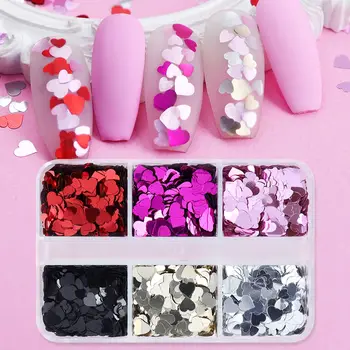 6格混合愛心亮片美甲飾品設計,紅色黑色愛心造型亮片,情人節美甲配件 10 最佳銷售 心型閃光 - №8