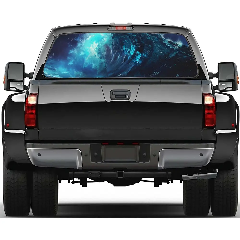 Spectacular Typhoon Waves Car Rear Windshield Sticker Truck Window See Through Perforated Back Window Vinyl Decal Decoration