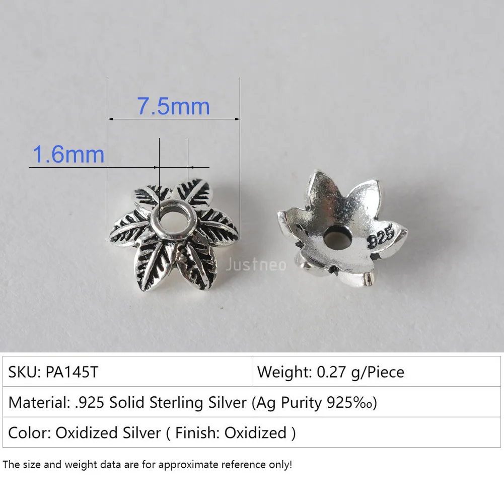 solid 925 sterling silver Leaves bead cap,Thai Silver spacer bead caps,jewelry diy silver findings/components