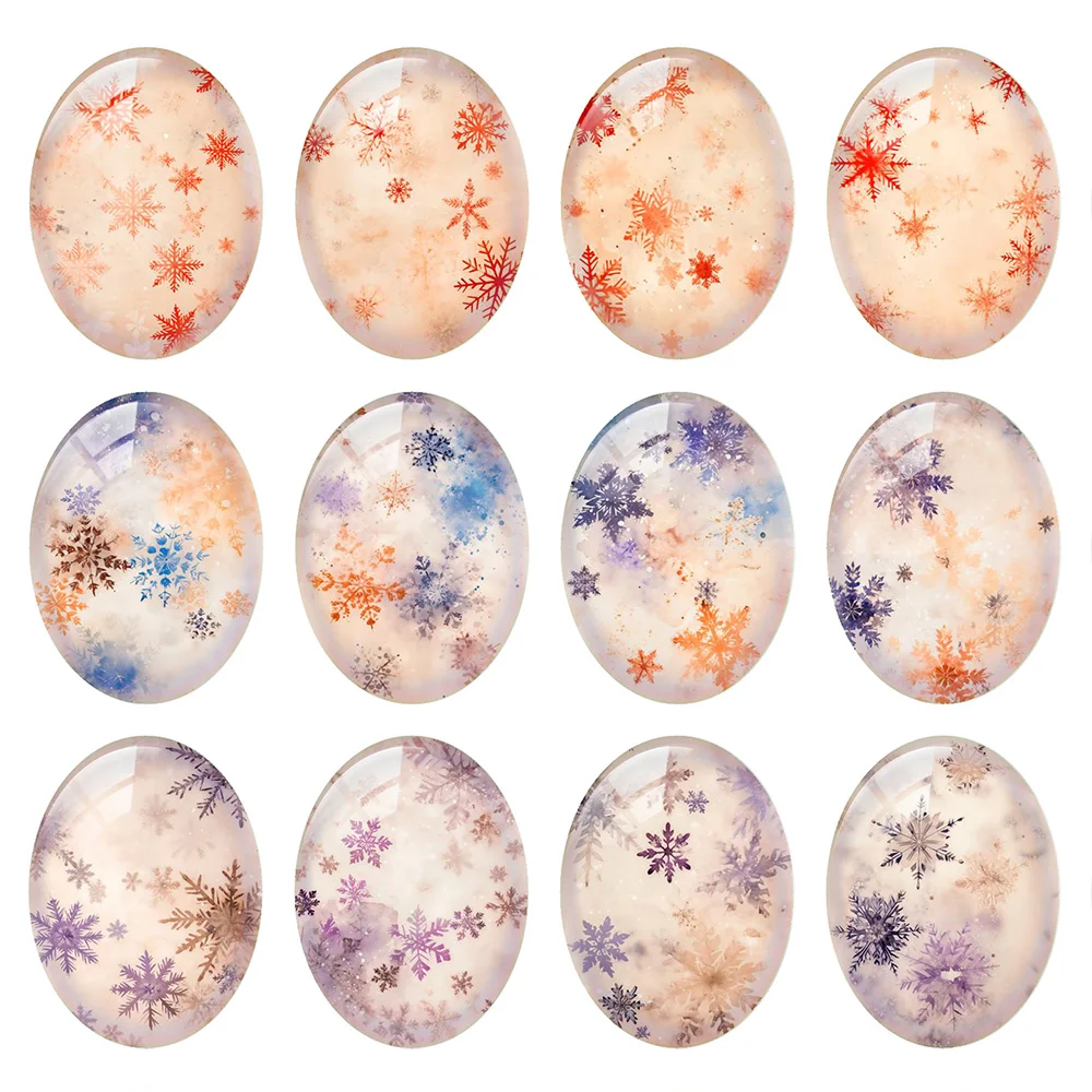 

10pcs/lot Handmade Christmas X-mas Winter Warm Snowflakes Oval Photo Glass Cabochon Flatback Demo Cameo Diy Jewelry Making