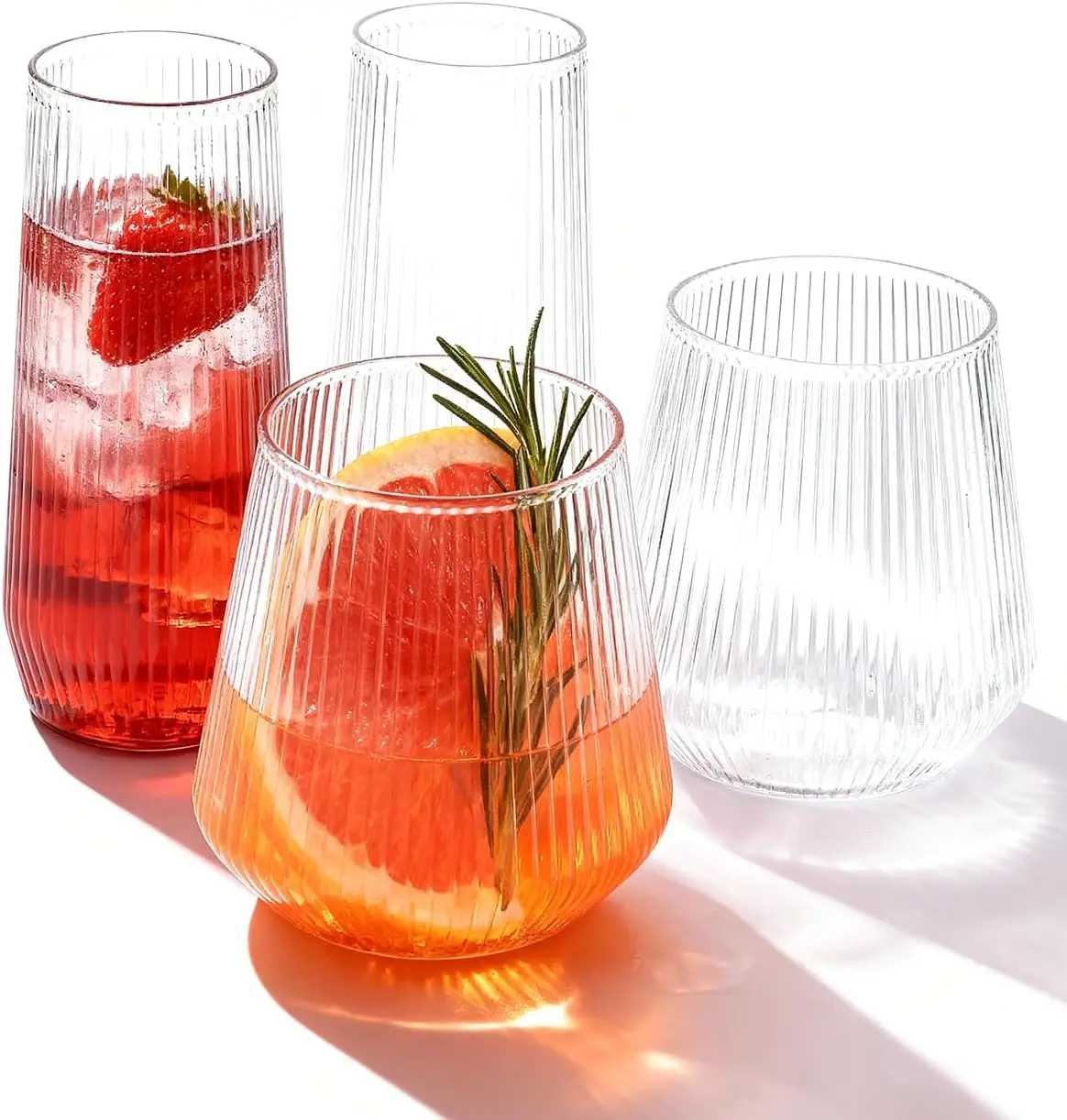 

48-Pack Disposable Ribbed Plastic Glasses Set - 24x9oz Flutes & 24x12oz Cups, BPA-Free Clear Drinkware for Weddings & Parties