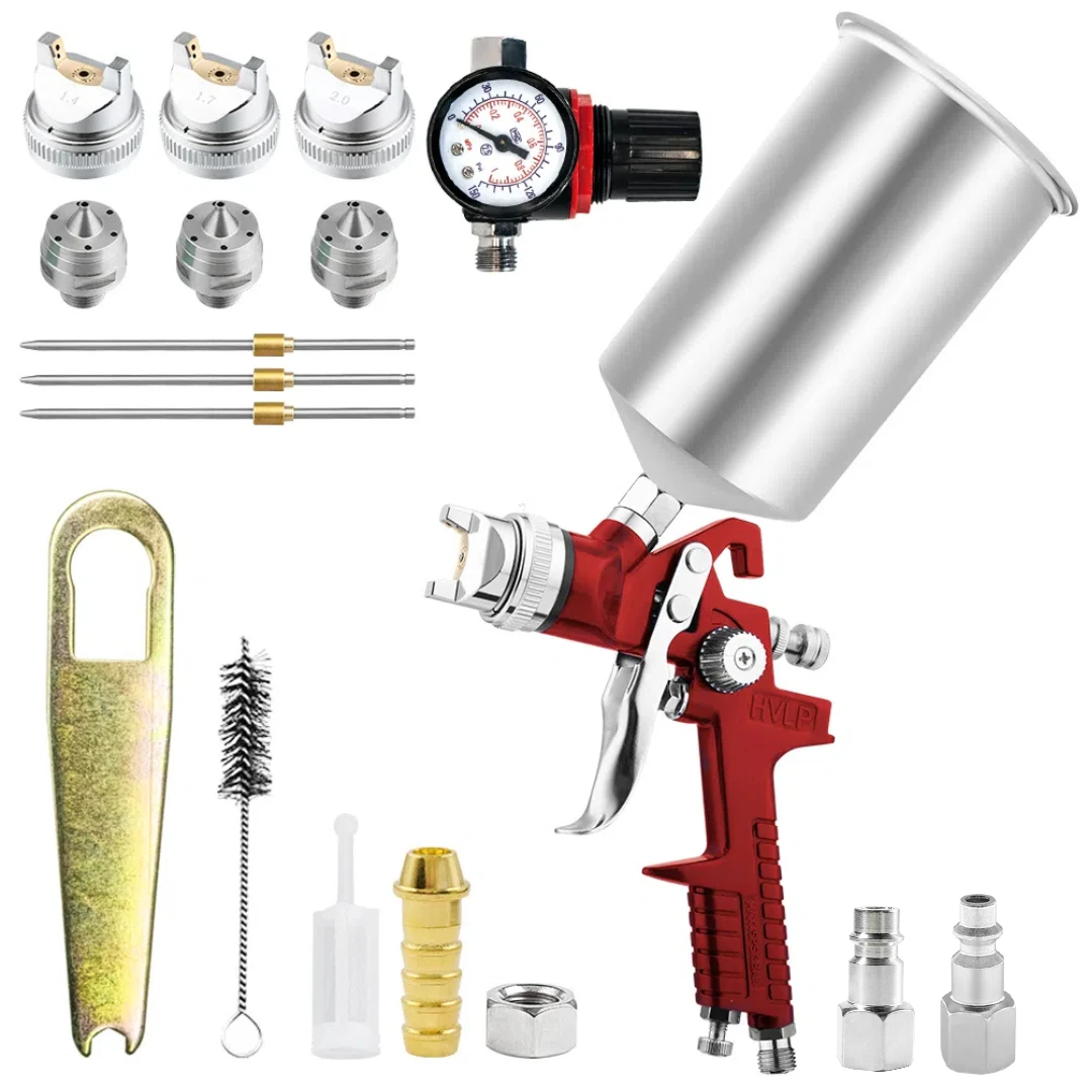 

H827 Spray Gun High Atomization Spray Gun 1000ML Aluminum Pot 1.4/1.7/2.0mm Furniture Car Primer Spray Gun, Red
