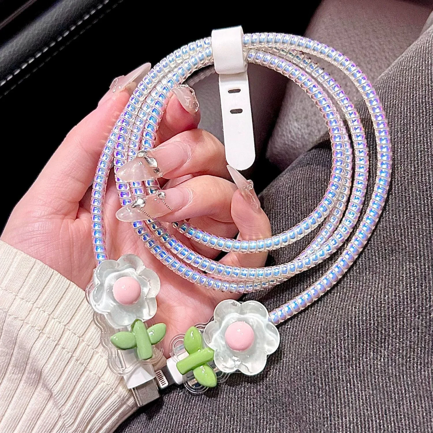 Cute IPhone Charger Protector Cover 18W 20W Flower Rainbow Paw Charger Head Case 1m Cable Cover for IPhone 14 13 12 Pro Max