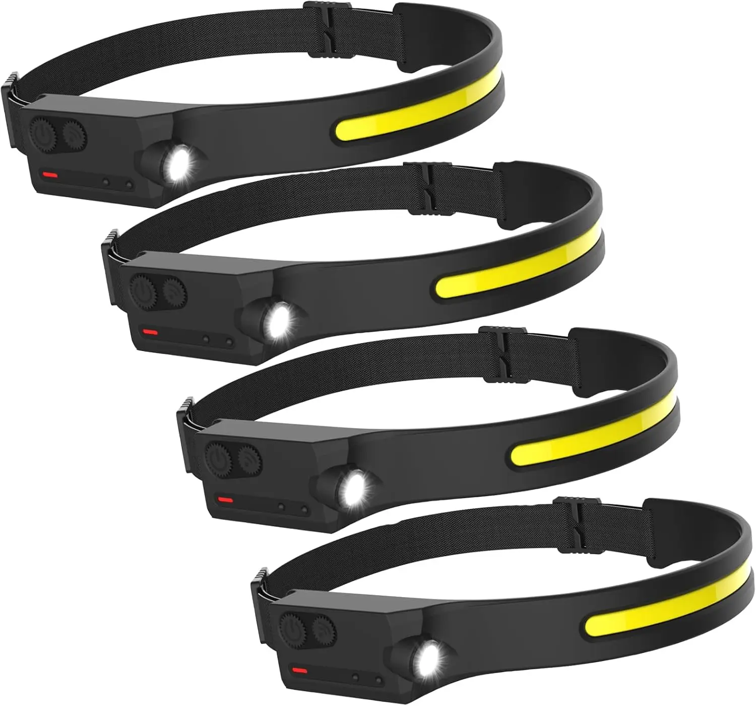 

Перезаряжаемый светодиодный налобный фонарь с 230 ° Луч, датчик движения, 5 режимов, 350 люмен для активного отдыха, упаковка из 4 шт.