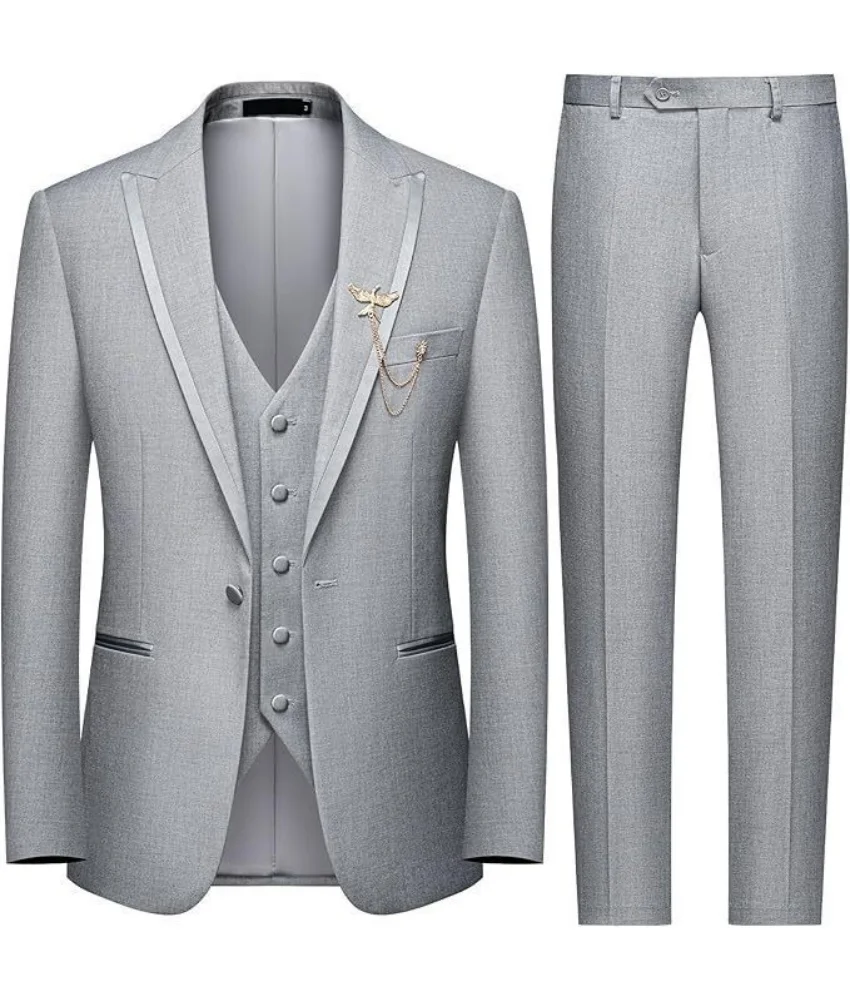 

Formal Dinner Party Slim Fit Solid Color Three-piece Suit for Men(Blazer+Vest+Pants ).Men's Stage Costume Wedding Tuxedos