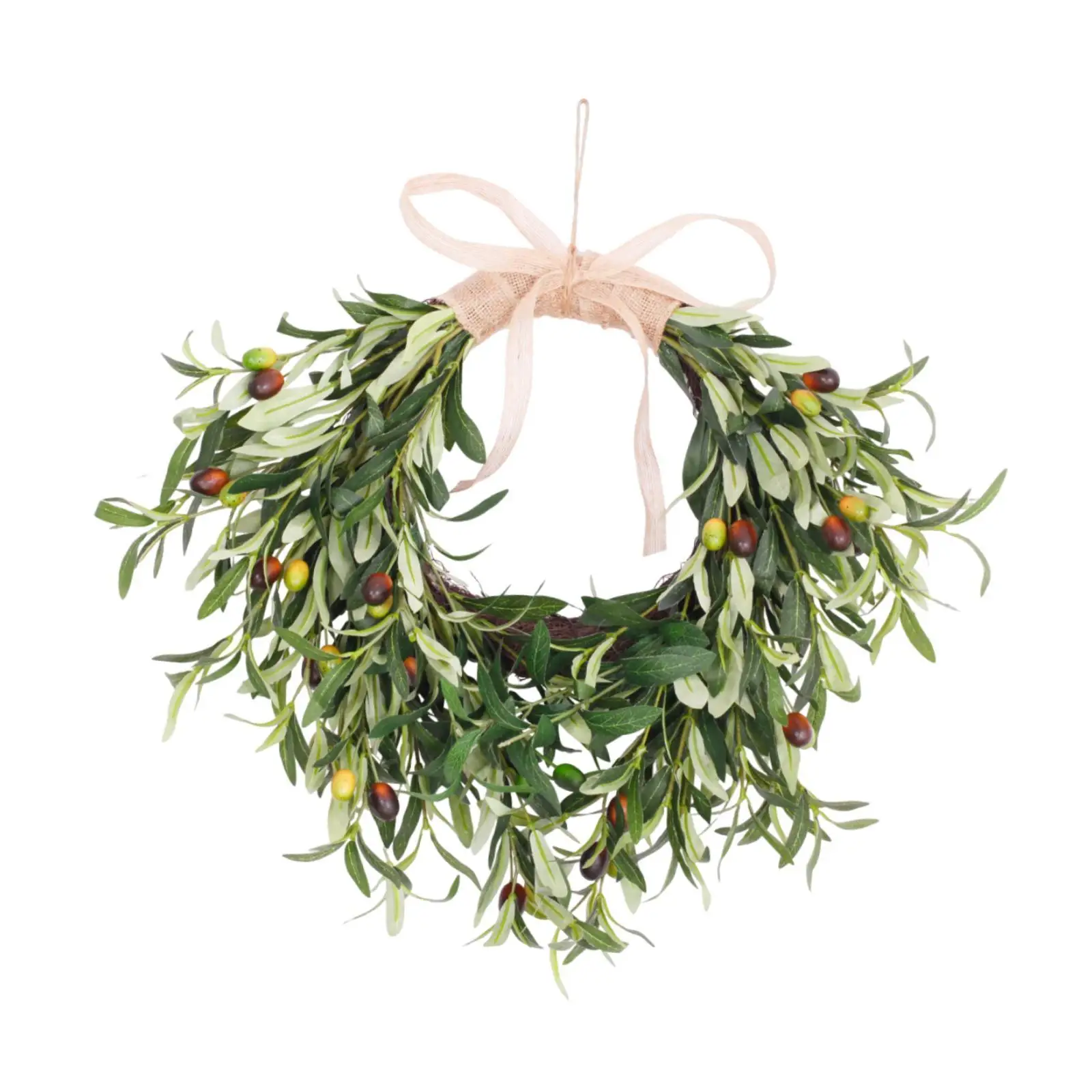 

Artificial Olive Wreath Summer Wreath Round Greenery Leaves Olive Branch for Porch Outside Housewarming Indoor Outdoor Decor