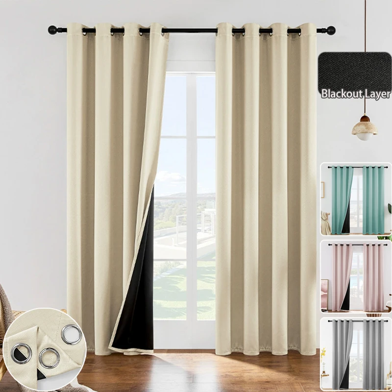 

Heavy Duty Quilted Curtains Panel Living Room 100% Blackout Curtains Eyelet Heat Blocking Winter Keep Warm Thermal Window Drapes