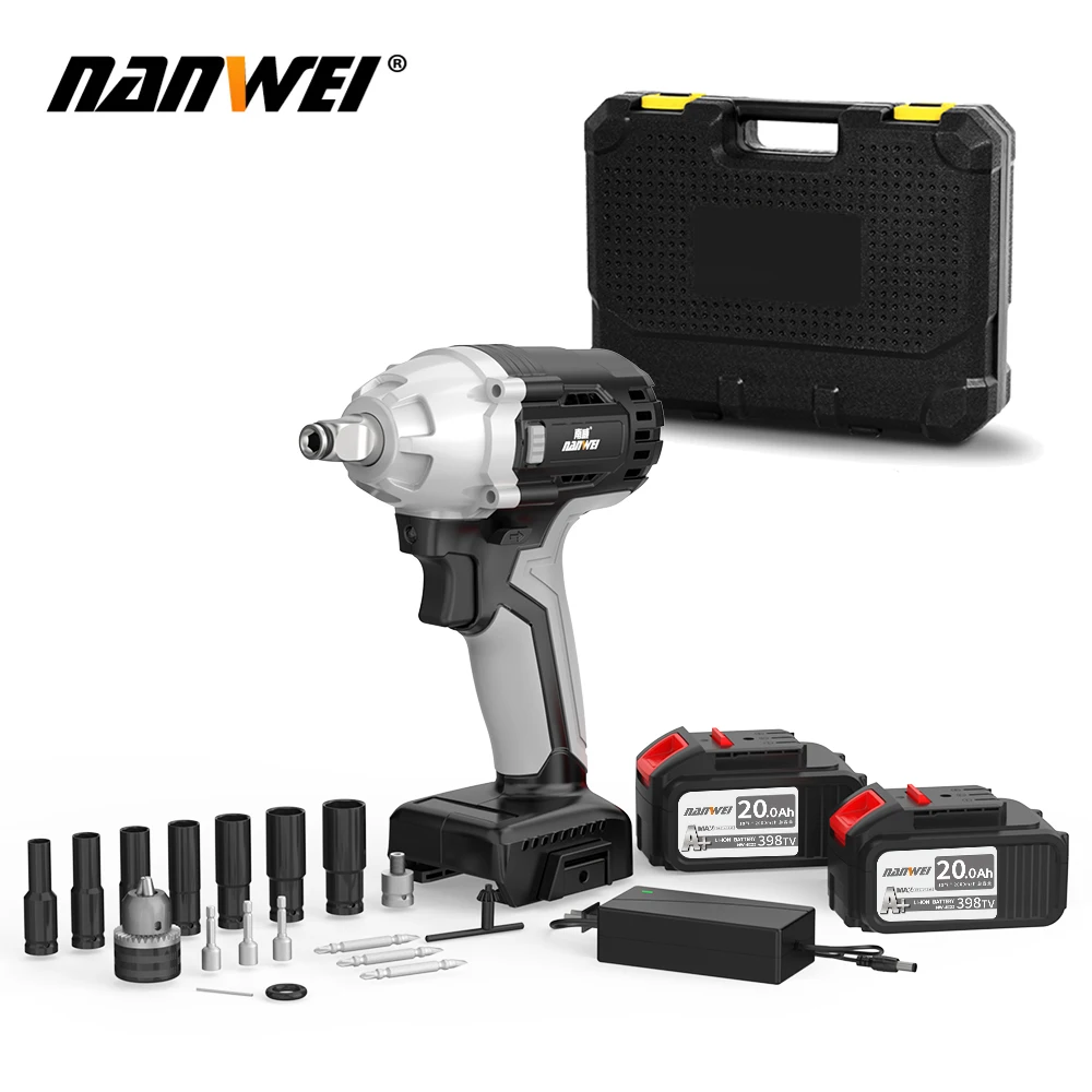 NANWEI Electric Impact Wrench 21V Brushless Wrench Socket Li-ion Battery Hand Drill Installation Power Tools Variable Speed