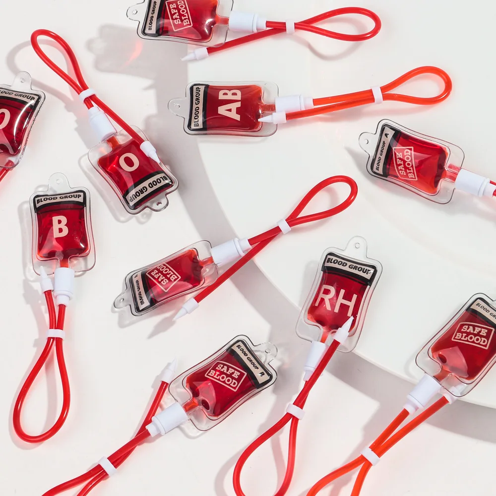 3pcs Halloween Blood Bag Acrylic Long Charms Gothic Plasma Pack Pendant for DIY Jewelry Making Earring Keychain Accessories