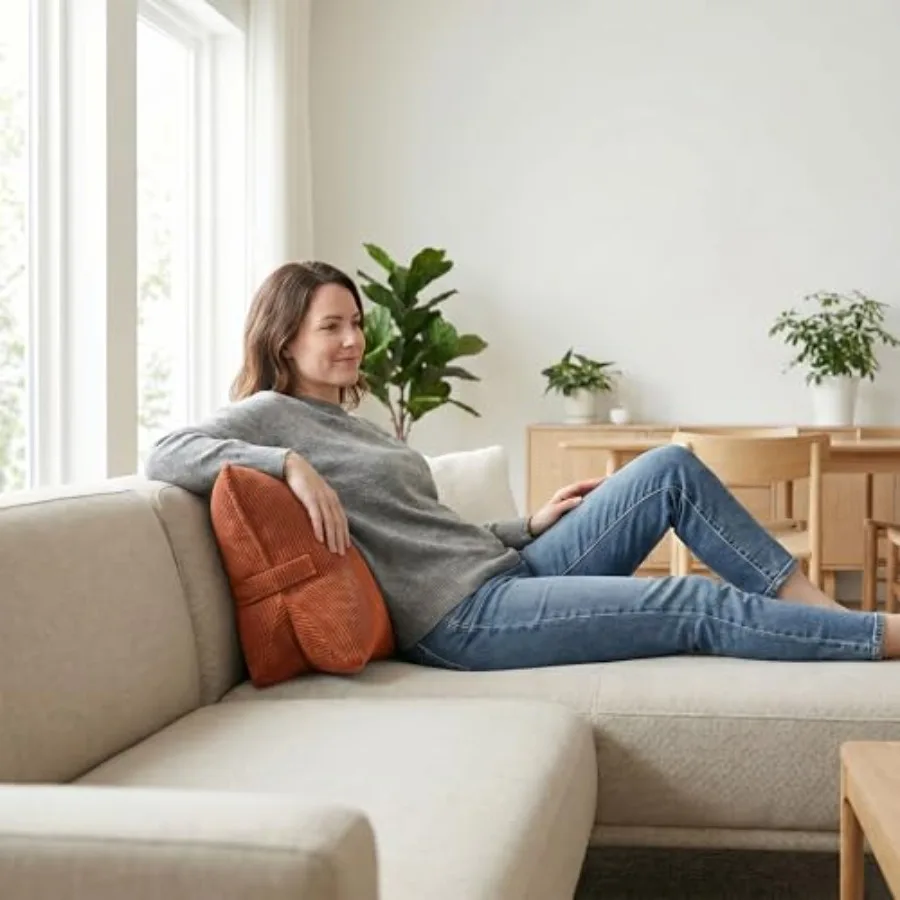 Pat. Pend. Corduroy Back Support Pillow for Bed Sitting and Headboard Support, Lumbar Cushion for Relaxing and Watching TV, Tri