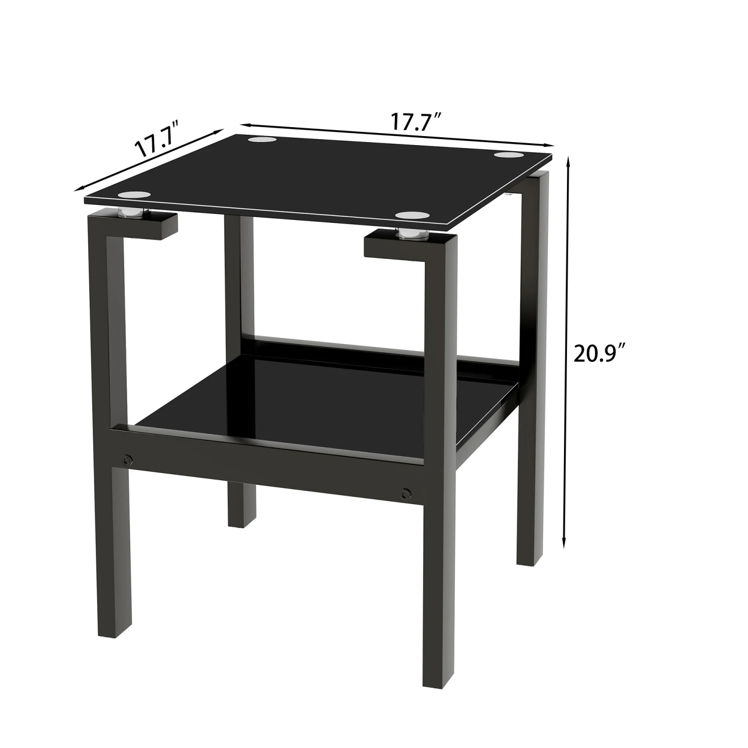 Zwart glas helder bijzet- en bijzettafel, 2-laags ruimte-bijzettafel, hoektafel