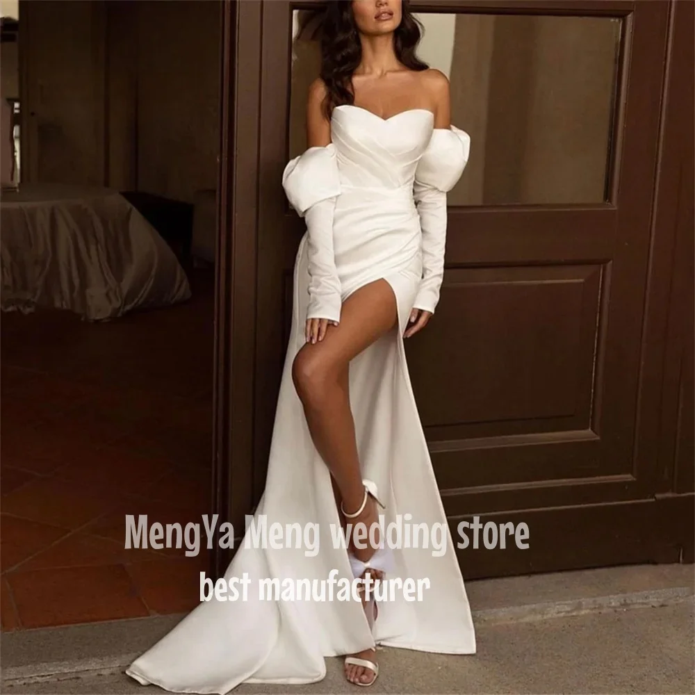 ZHUISHU elegante sirena vestido De Novia De manga larga mujeres espalda abierta lado plisado Sexy vestido De Novia Vestidos De Novia personalizado