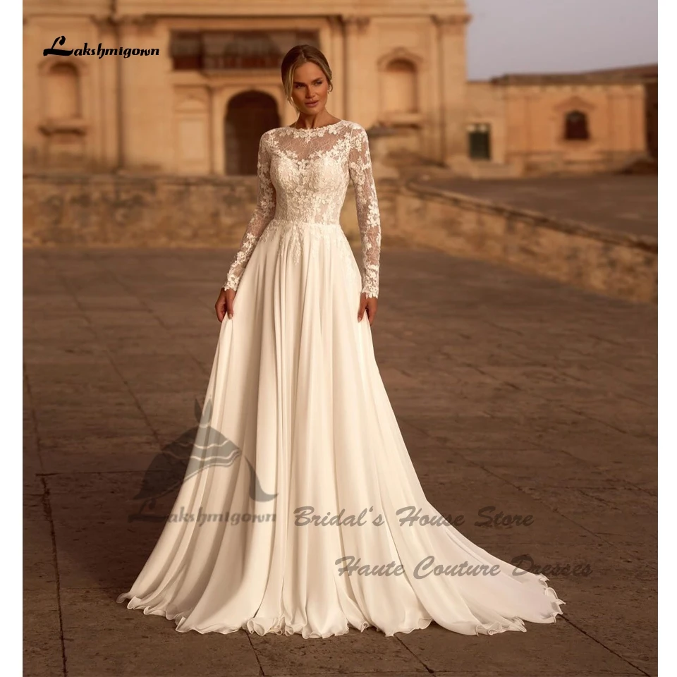 Lakshmigown Civil Langarm Strand-Hochzeitskleider 2026 Vestidos A-Linie Spitze Boho Brautkleider Illusion Rücken Maßanfertigung – Detail 2