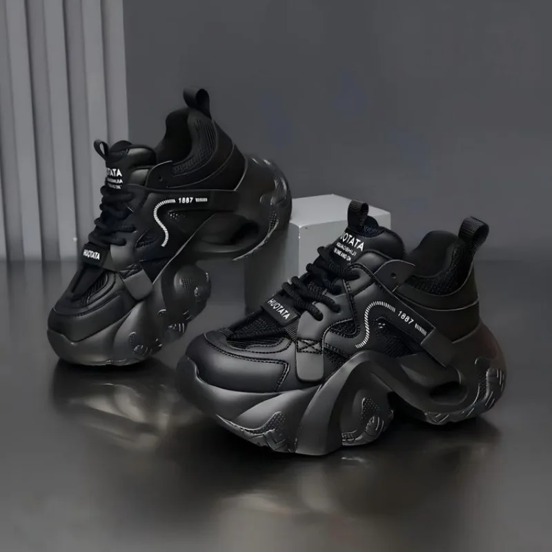 Neue, farbenfrohe, klobige Plateau-Sneaker für Damen, mit Schnürung, aus Mesh-Material, weich und bequem, im „Dad Shoe“-Stil, mit erhöhter Sohle, ideal für Frühling und Herbst. – Detail 1