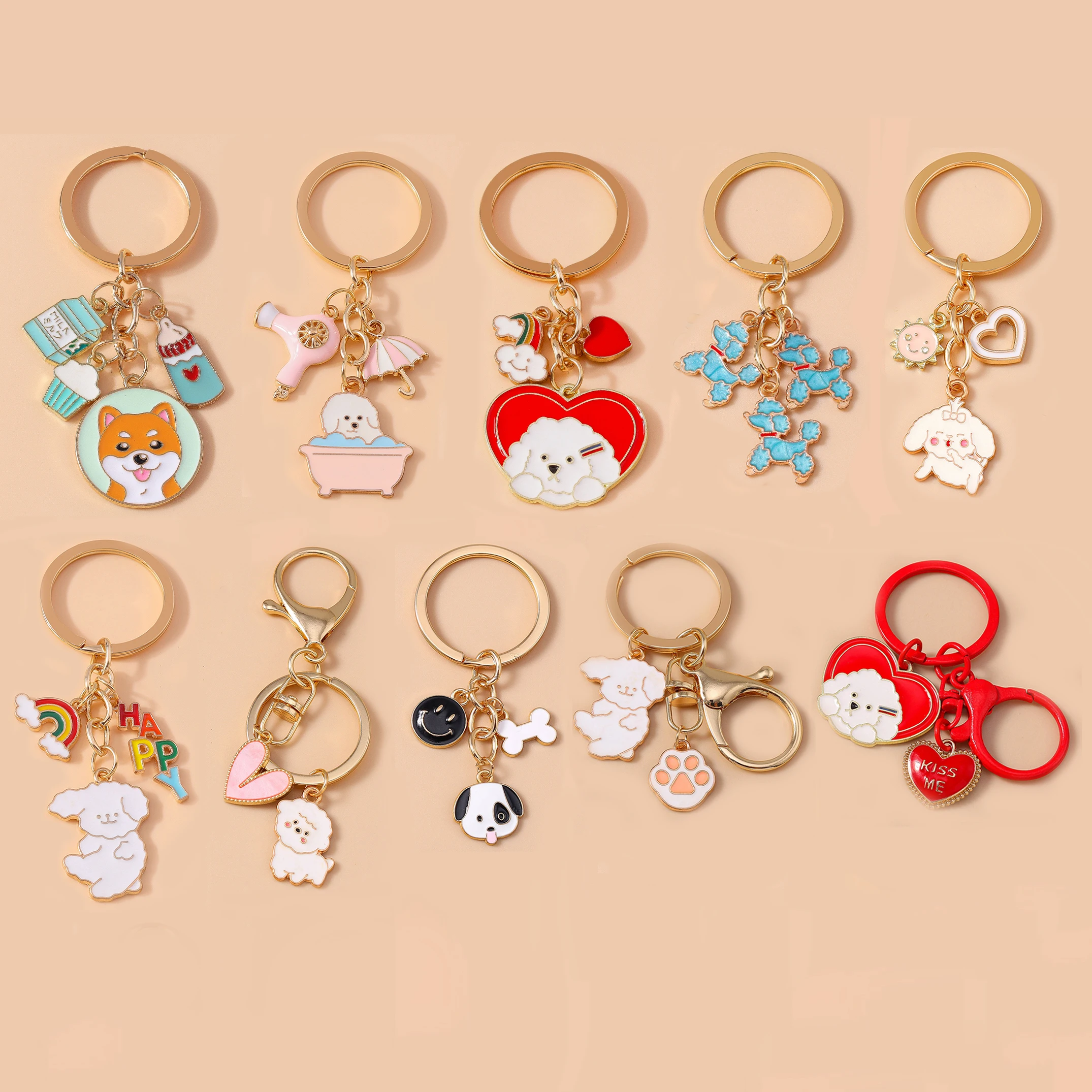 Aihua لطيف المينا القلب جرو الكلب المفاتيح للنساء الفتيات BFF أفضل الأصدقاء حقيبة يد قلادة هدايا عيد ميلاد مجوهرات