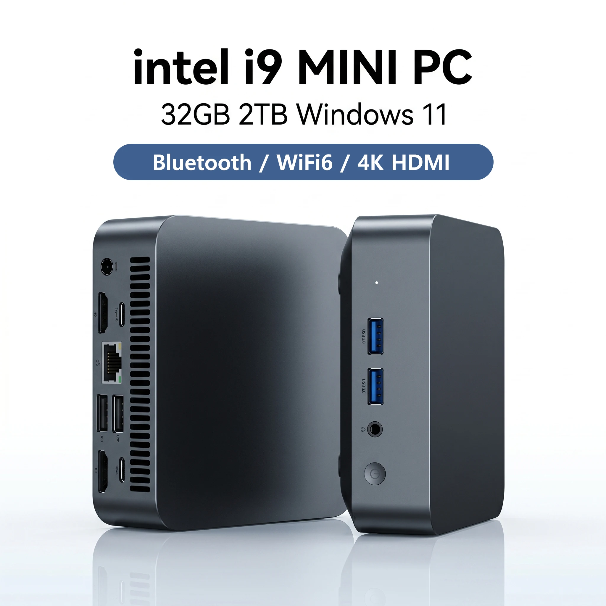 NAIWO Mini PC Windows 11 32GB RAM 2TB SSD Intel Core i9-9900 FHD
