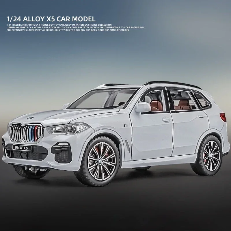 Coche de aleación BMW X5 SUV, vehículo fundido a presión y de juguete, modelo de coche, sonido y luz, juguetes para niños, regalos para niños, 1:24