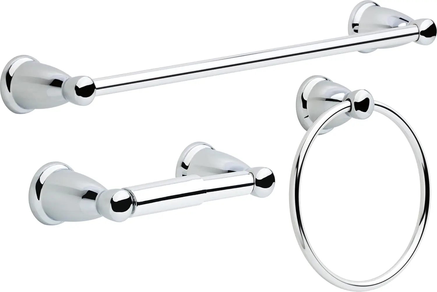 

Kinla 3-Piece Bathroom Set Polished Chrome 24" Towel Bar Racks, Toilet Paper Holder, Ring Hardware KIN3PC-PC