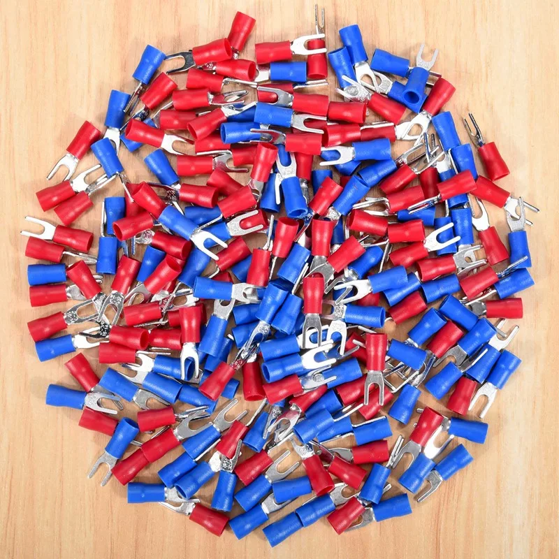200pcs 16-14 AWG Red Blue Wire Connector Insulated Fork Terminal #4