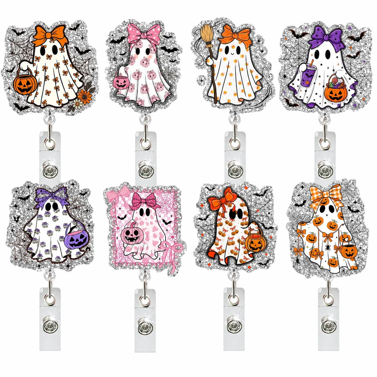 Halloween Cute Ghost Retractable Badge Reel Acrylic Rotatable ID Holder With Strong Metal Clip For Medical Staff Teacher